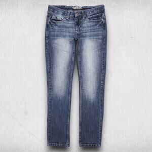 Carbon Jeans Straight Leg Embossed Pockets Faded Cotton Men 28x32 Medium‎ Blue